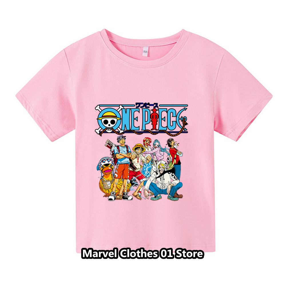 2024 Neues cooles Sommer-T-Shirt für Jungen, einteiliges 3D-Druck-Mode-Luffy-Mode-Kurzarm-T-Shirt für Kinder 130 pink