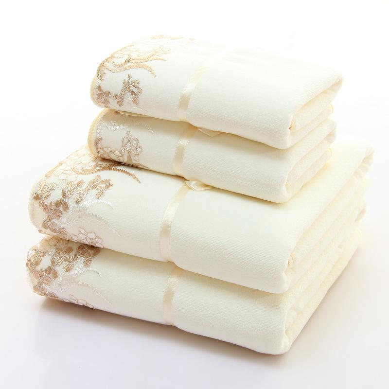 Mikrofaser Handtuch Set Luxus Spitze Bestickt Badetuch Geschenkset Gesichtstuch Badetuch Schnelltrocknend Frotteehandtücher 70x140cm weiß