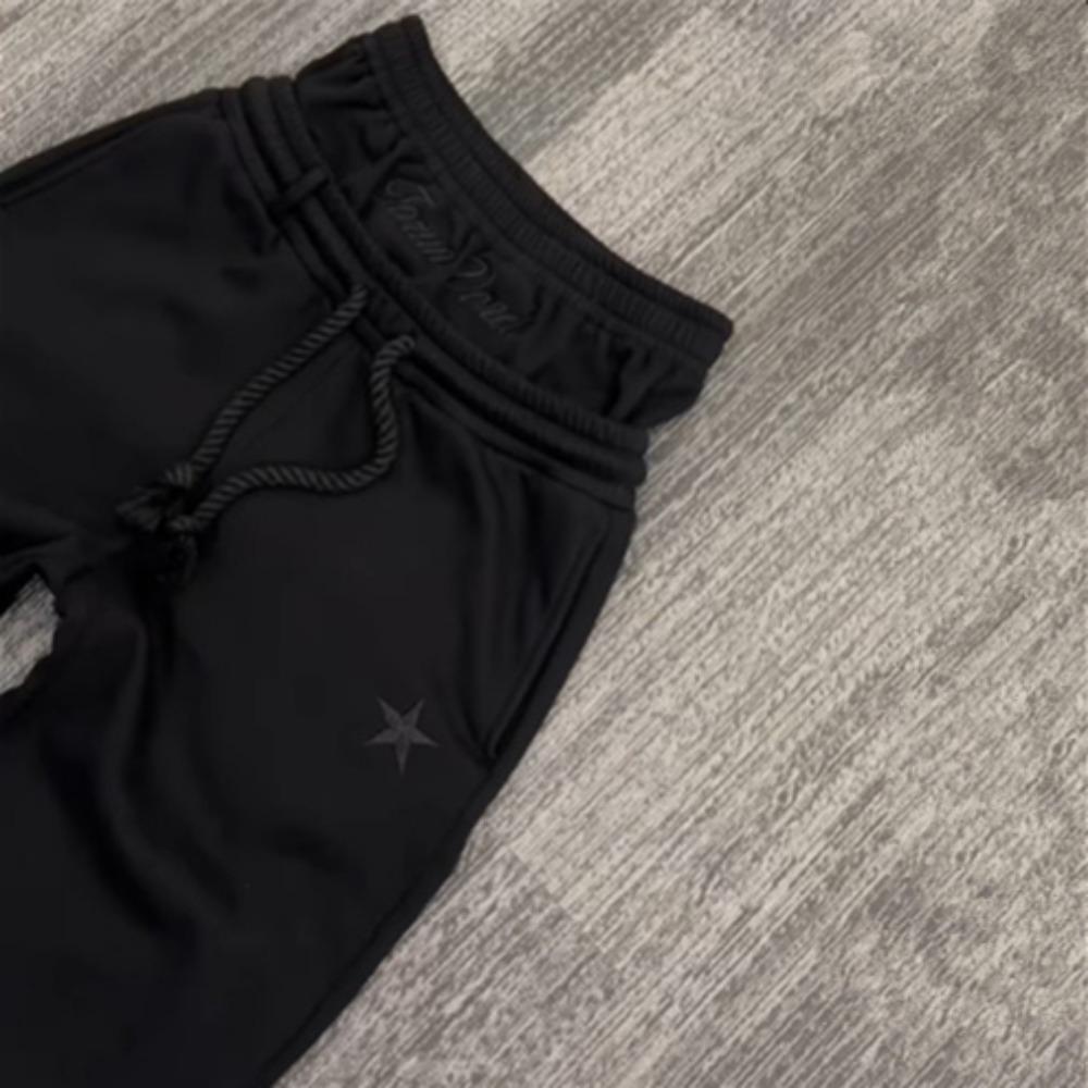 Y2K Herren Jogginghosen Gothic Trendige Doppelbund Unisex Sweatpants Hip Hop Amerikanischer Stil Retro High Street Lässige Trainingshosen M schwarz