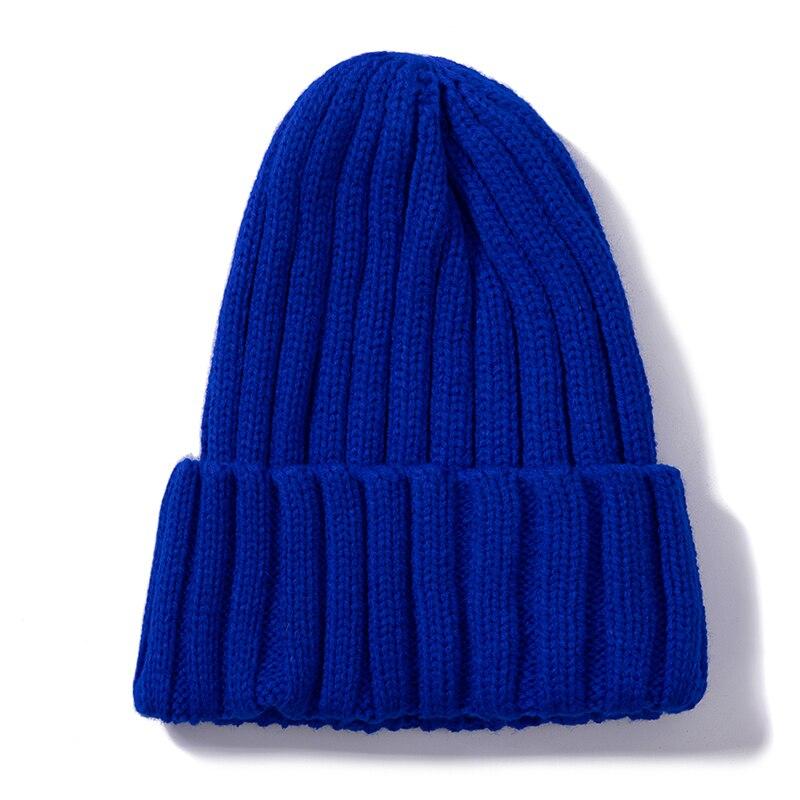 Klassische tägliche Damen-Wintermütze, einfarbig, warm, weich, Hip-Hop-Herbst-Strickmütze, kanadische Farben, Streetwear, Beanies-Kappe 54cm-58cm blau