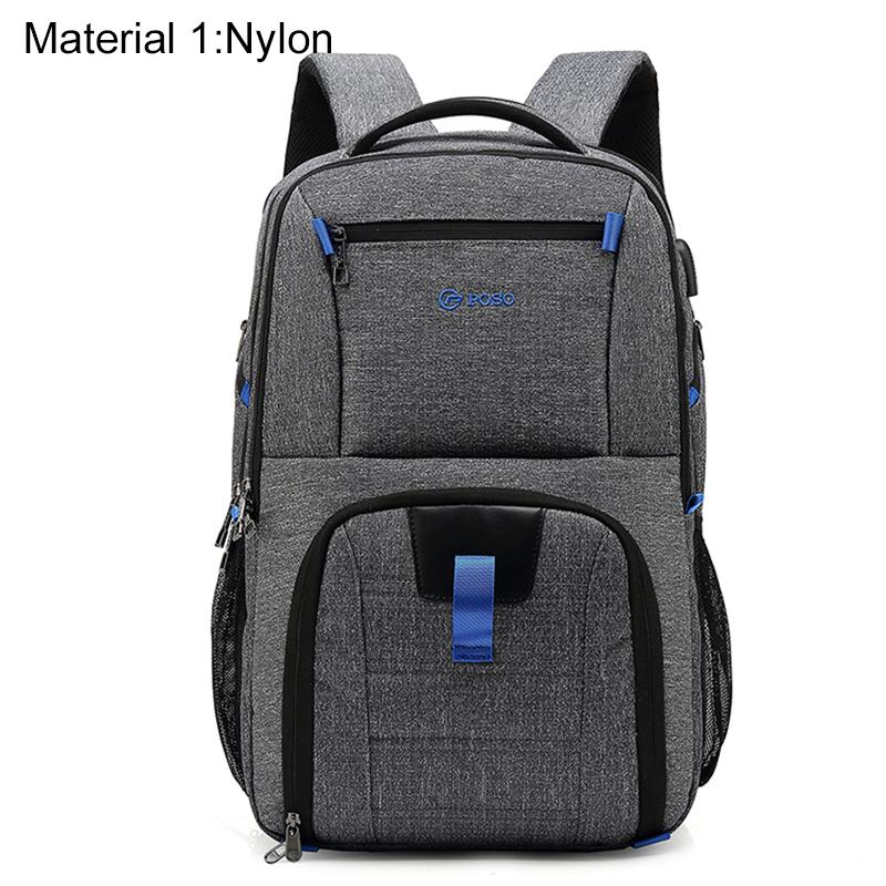 Herren-Rucksack, wasserdicht, großes Fassungsvermögen, USB-Aufladung, Laptop-Rucksack, 17,3 Zoll, Schultasche für Jungen, Nylon/Canvas, Schwarz/Grau, PS-501 17.3 inch grau