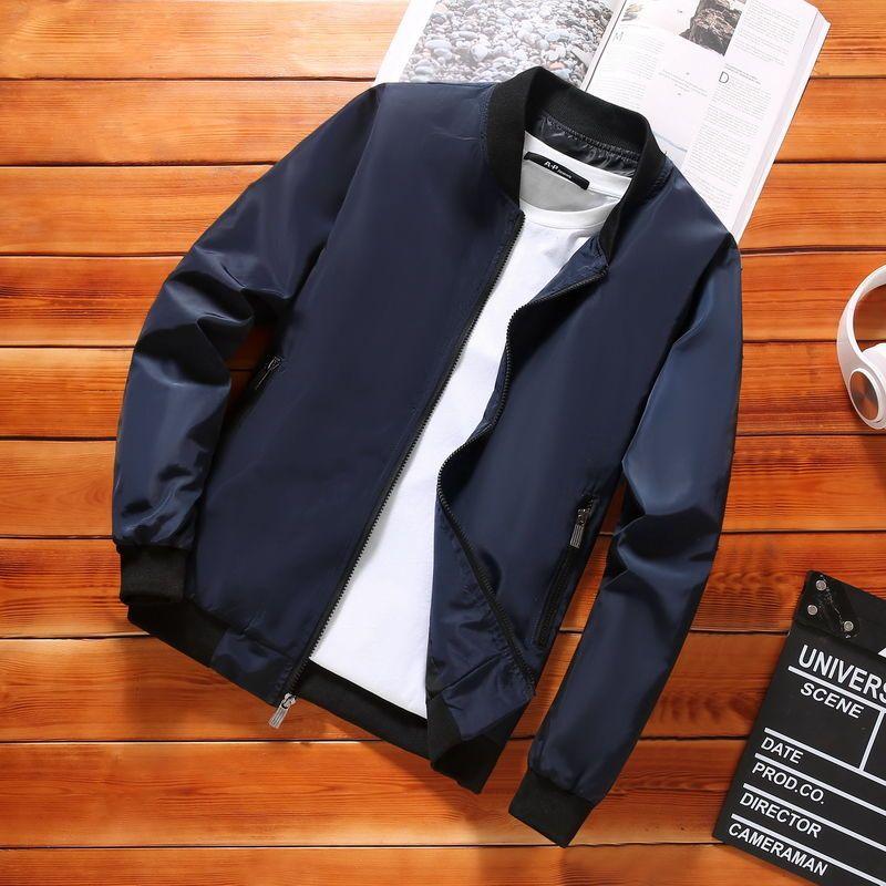 Frühling und Herbst Herren Jacke Mantel einfache solide Baseball Hals Reißverschluss Windbreaker Mantel Fahrradmantel 6XL navy blau