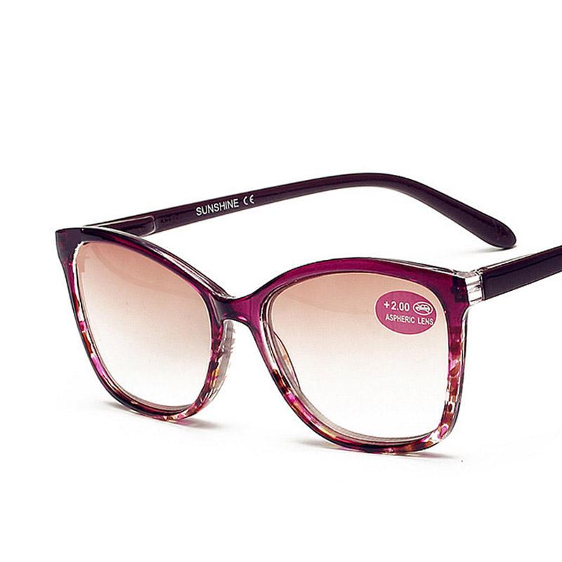 Floral Sun Lesebrille Damen Braune Linse Sonnenbrille Prebyopia Brille Brillen Brillen mit Dioptrien +1,0 bis +4,0 350