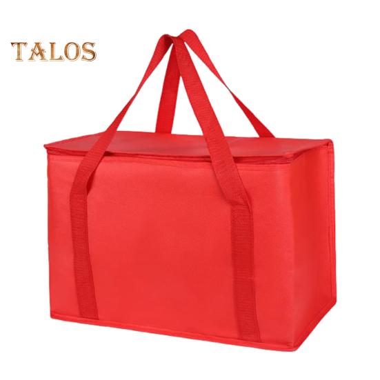 Große, isolierte Picknicktasche mit Reißverschluss, Lunch-Tragetasche, wiederverwendbare Lebensmittel-Tragetasche, Getränke-Kühltasche für Camping, Picknicks und Reisen rot