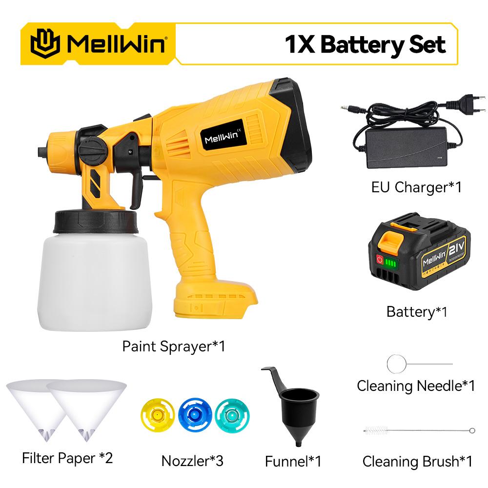 MELLWIN 1000ML Akku-Elektro-Farbspritzgerät Spritzpistole Tragbares Farbspritzgerät Auto Möbel Stahlbeschichtung Airbrush Für Makita 18V Akku 1 Battery-EU