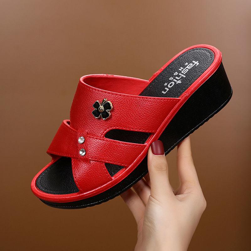Damen Sommer Hausschuhe Casual Damen Sandalen Plattform Rutschfeste Damenschuhe Weiche Keil Outdoor Damen Hausschuhe 36 rot