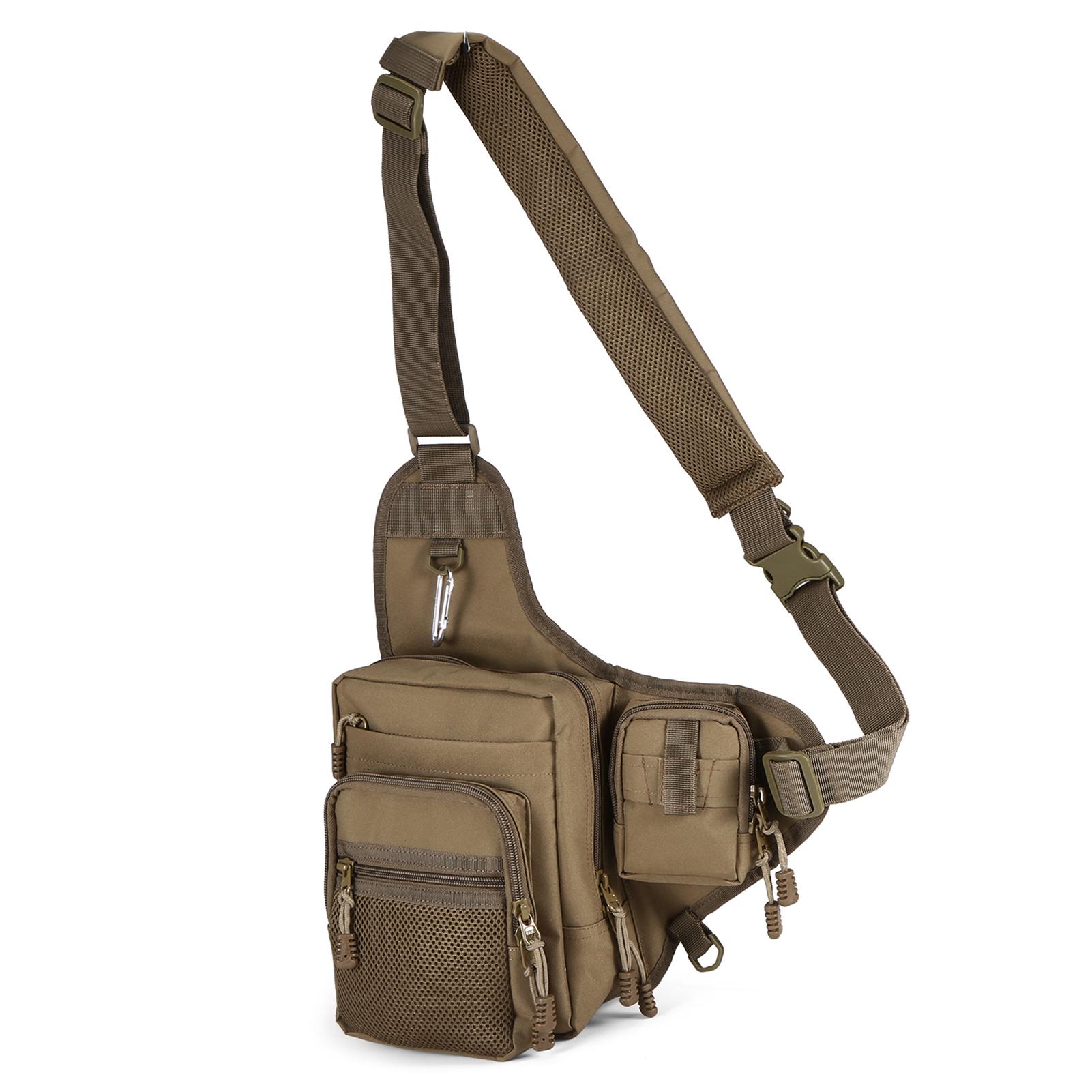 iLure Angeltasche, Mehrzweck-Angeltasche aus wasserdichtem Canvas, Angelrolle, Köder, Angelzubehör khaki