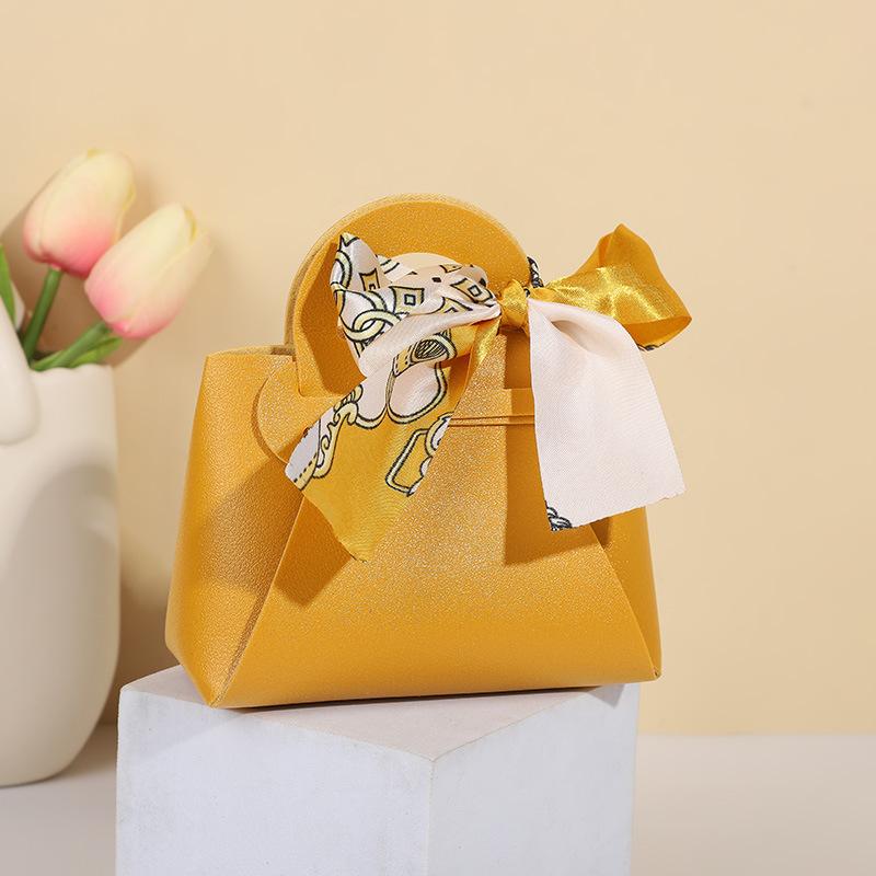 5 Stücke Leder Geschenktüte Hochzeit Gefälligkeiten Pralinenschachtel Eid Mubarak Tragbare Süßigkeiten Geschenk Kleine Box Korb Schmuck Verpackung Taschen gelb