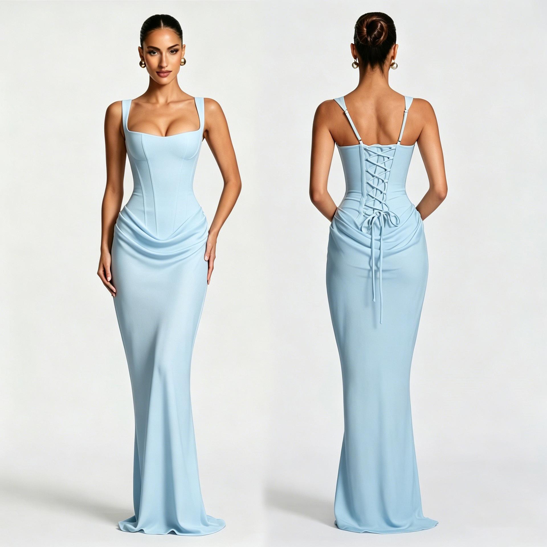 Damen Figurbetontes Fishtail Kleid Verstellbare Träger Leichter Luxus Abend Hochzeitsfeier Kleid Kleid XL hellblaue
