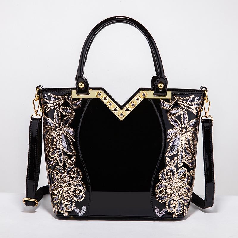 WTEMPO Damen Mode Handtaschen Stickerei PU Leder Schultertasche Dame Elegant Party Taschen None