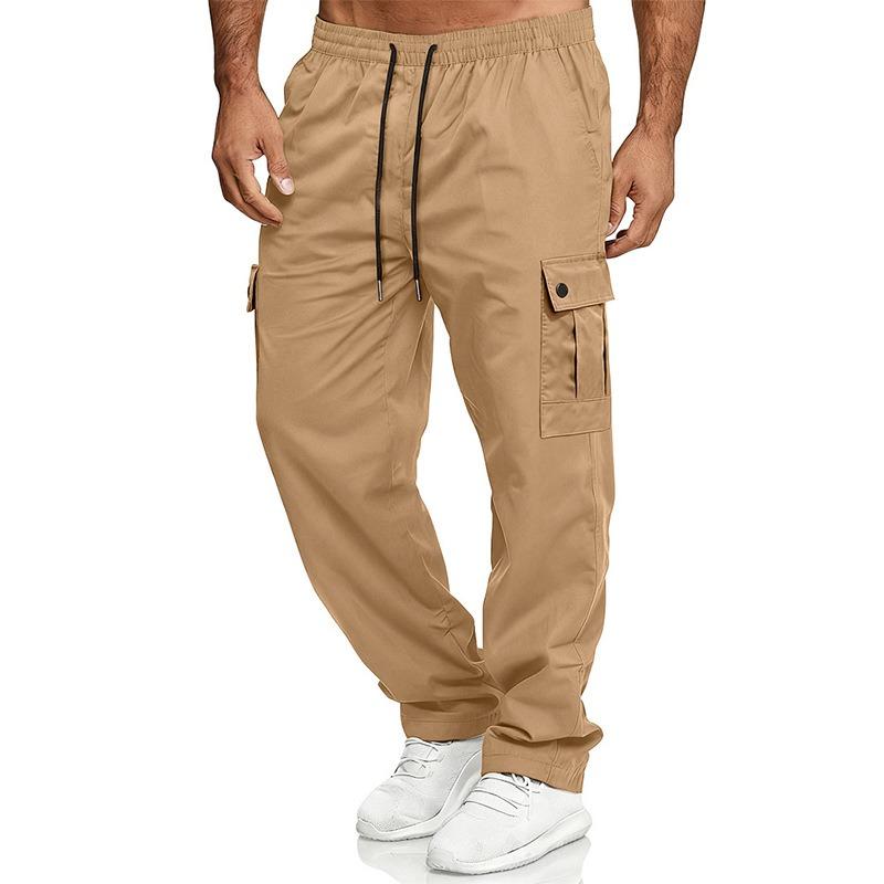 Herren Frühling Herbst Lässige Lockere Gerade Cargohosen Mehrere Taschen L khaki