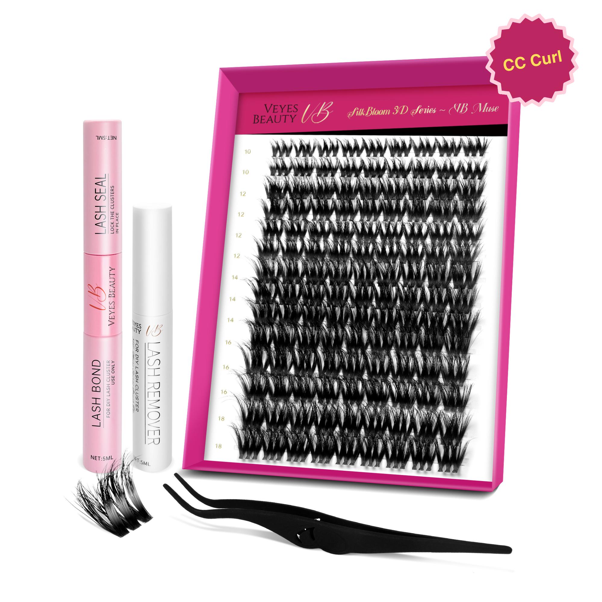 Veyesbeauty Muse Cluster Lashes, flauschige Einzelwimpernverlängerungen, 3D-geschichtetes Volumen, 126 Cluster, 10–18 mm Lash Kit schwarz