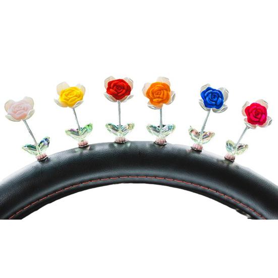 6 Teile/satz Nette Rose Blume Auto Ornament Center Console Dashboard Dekoration Auto Frühling Schütteln Kopf Kleine Dekoration 6pcs