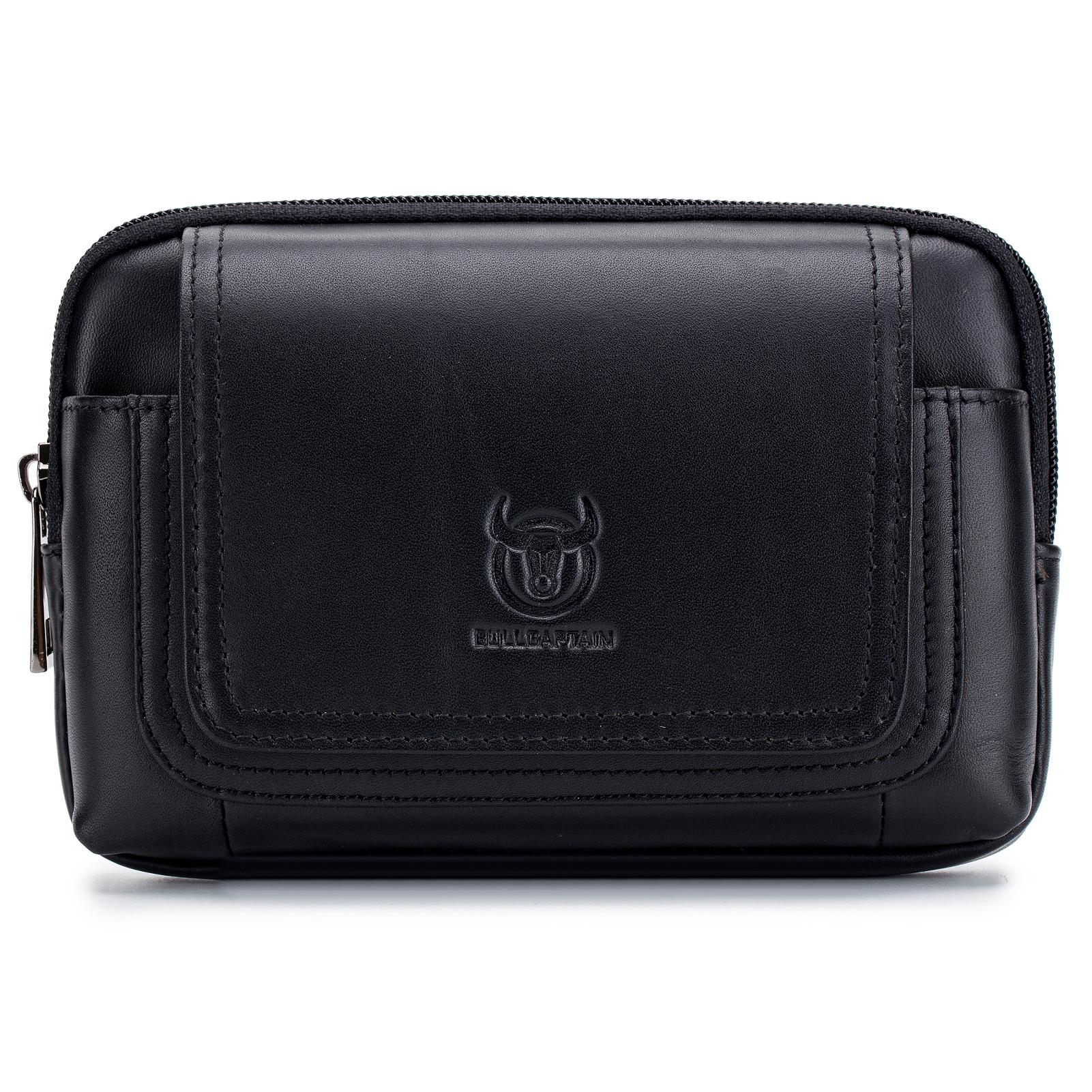 Herren-Gürteltasche aus Leder, Hüfttasche, Gürteltasche, Handytasche mit Gürtelschlaufe 9 schwarz