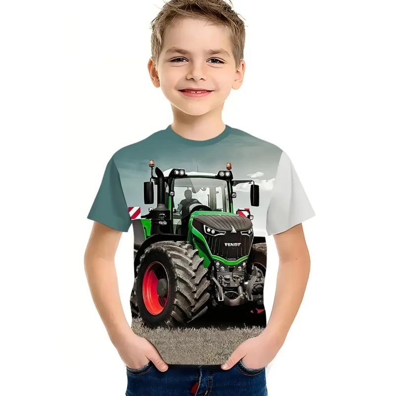 Cooler 3D Traktor Print Kinderkleidung Jungen T-Shirt Kurzarm Mode Kinder Sommerkleidung Outdoor Aktive Kinderbekleidung 150 gray