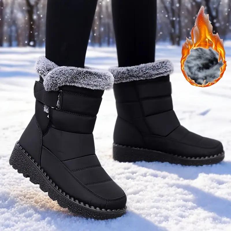 Damen Winterstiefel - Thermoisolierte Mid-Calf-Stiefel mit rutschfester PU-Sohle, verstellbarem Riemenverschluss, warm gefütterte Winterstiefel, Schuhe 41 schwarz