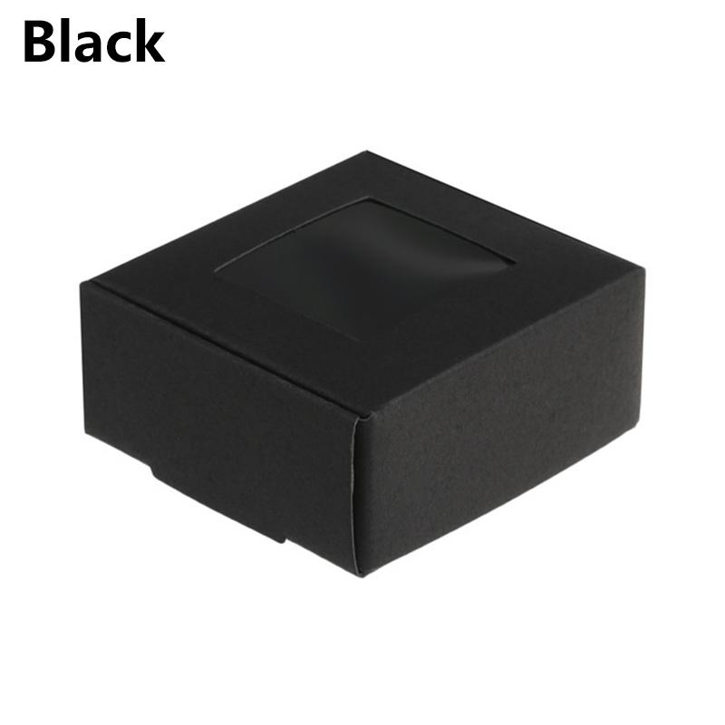 10 Stück Verpackung, transparentes Fenster, Geschenkverpackung, Süßigkeiten-Seifenschachtel, Papierschachtel, Kraftpapier, braun, weiß 95x95x35mm schwarz