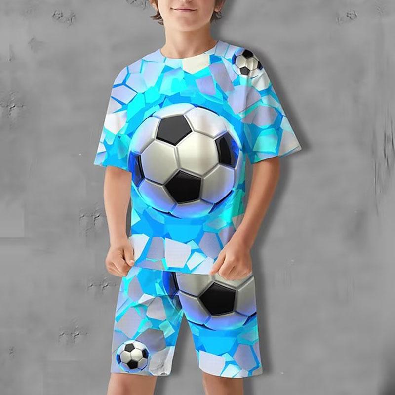 Fußball 3D Druck Kinder Set Sommer Kleidung Sets Jungen Mädchen Cartoon Casual T Shirts + Shorts 2PCS Outfit Mode kinder Kleidung 120