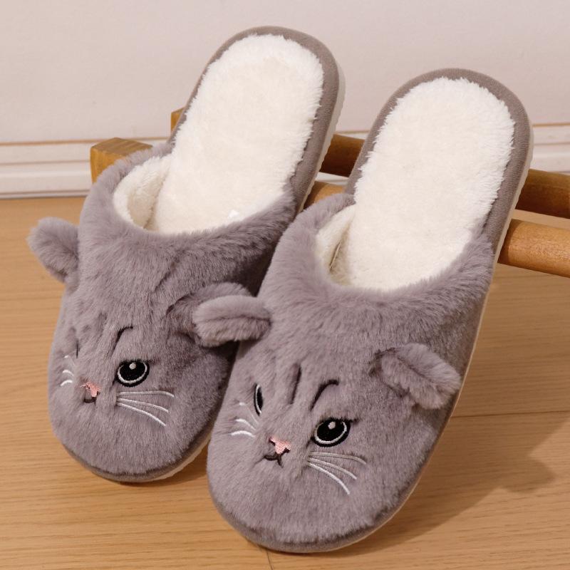 Niedliche Katzen Hausschuhe Damen Plüsch Hausschuhe Cartoon Kätzchen Muster, Warme Indoor Hausschuhe für Herbst und Winter, Unisex Weiche Hausschuhe, Paar Hausschuhe 40-41 kaffeebraun