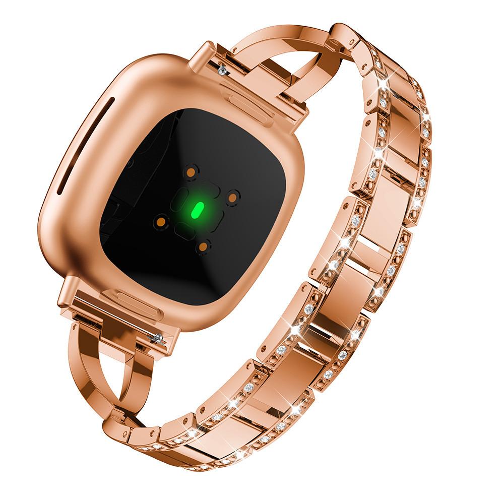 Armband für Fitbit Versa 3/4 Sense Sense2 Smartwatch mit Diamant Herrenuhr Damenarmband Ersatzarmband Zubehör for Fitbit Versa 3 4 rose gold