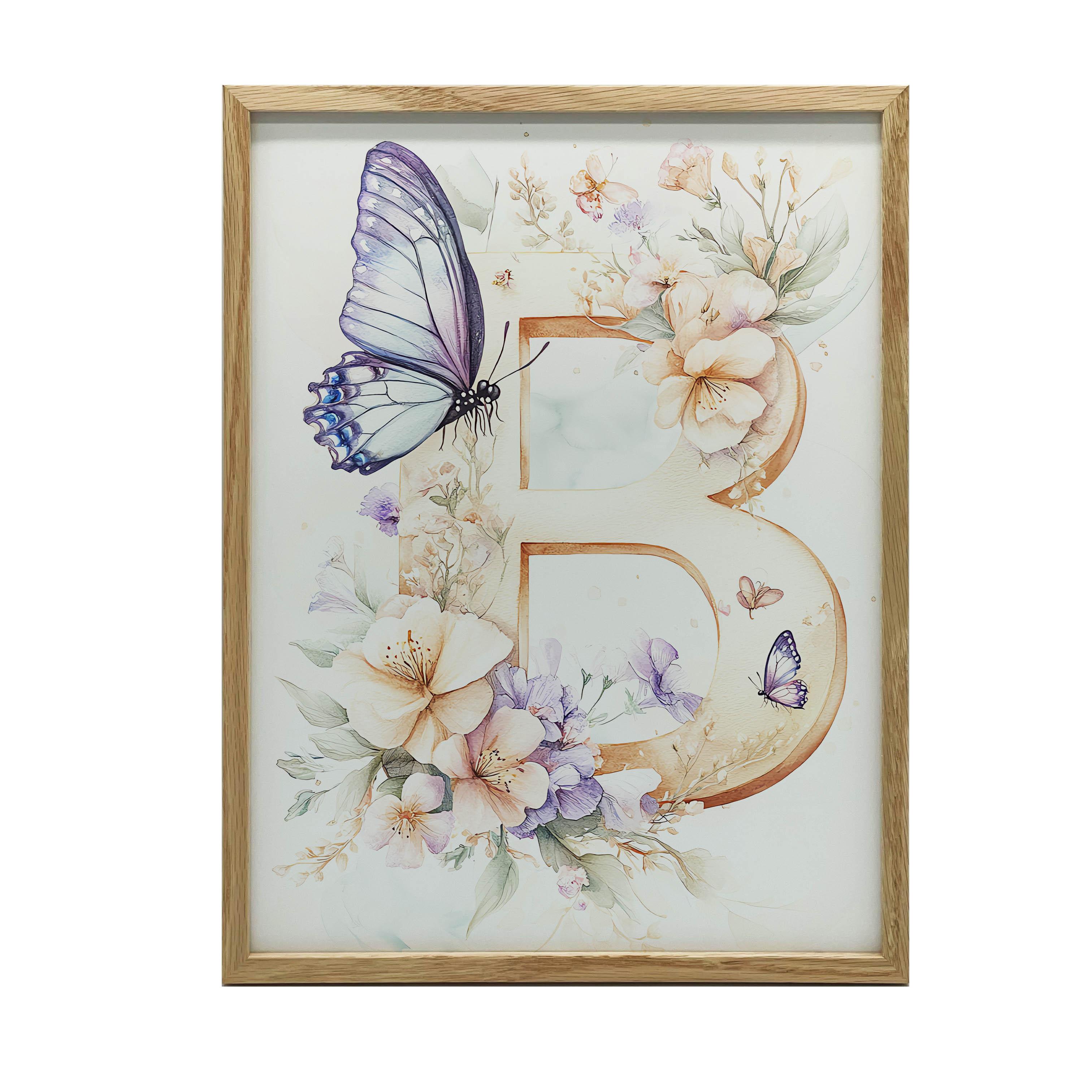 Poster  B  in Blumen und Schmetterlingen Poster  B  in Blumen und Schmetterlingen, 30X40 cm, Holzrahmen Dunkelbraun, Mattpapier 230 g/m² 36