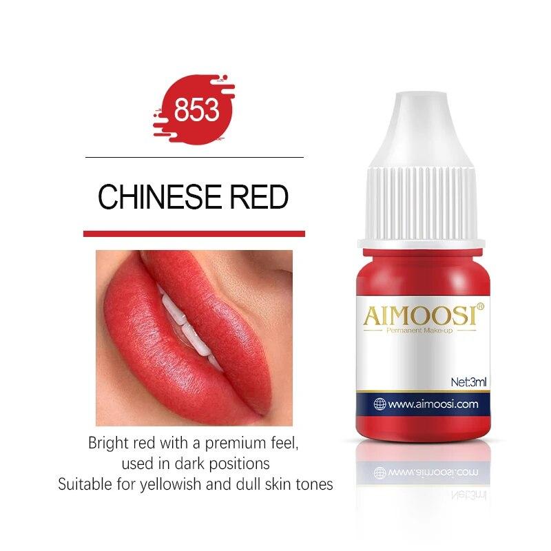 Tattoo-Tinte Nano-Pigment Milchfarben für semipermanentes Make-up-Set, Tönung, Augenbrauen, Eyeliner, Lippen, Schönheit, 3 ml Microblading-Pigmente 853 Chinese Red