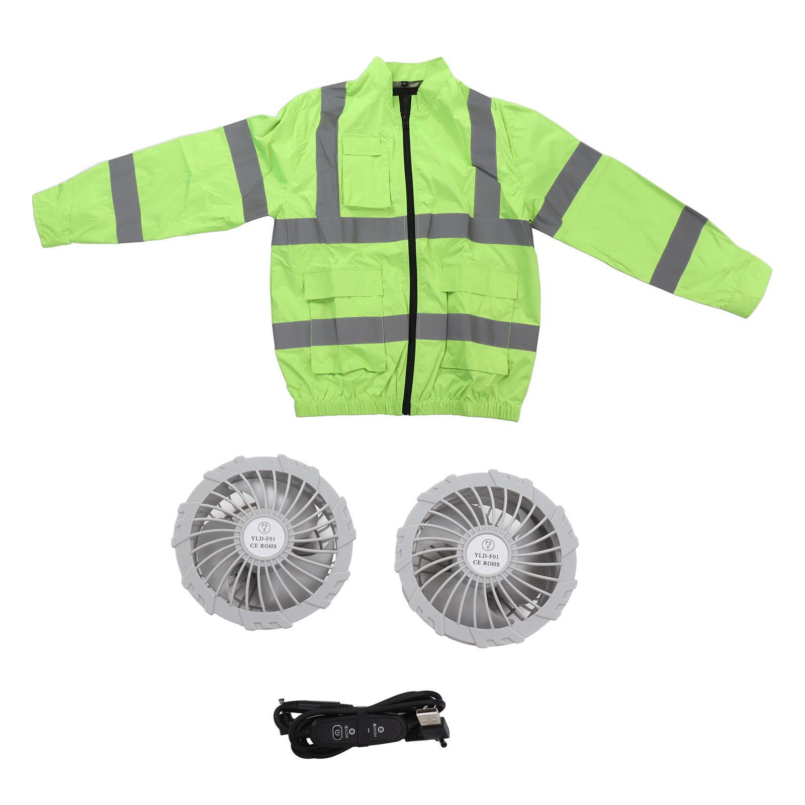 Kabellose Jacke mit Ventilator Reflektierend Sommer Kühlventilator Kleidung Kühlung Sonnenschutz Arbeitskleidung XL fluoreszierende grün