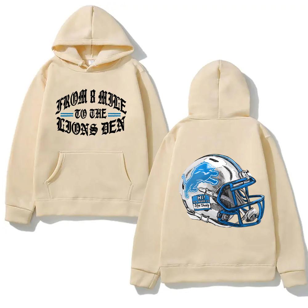 EMINEM X DETROIT LIONS HELM HOODIE Eminem Hochwertiges Fleece Sweatshirt Langarm Gothic Kleidung M khaki