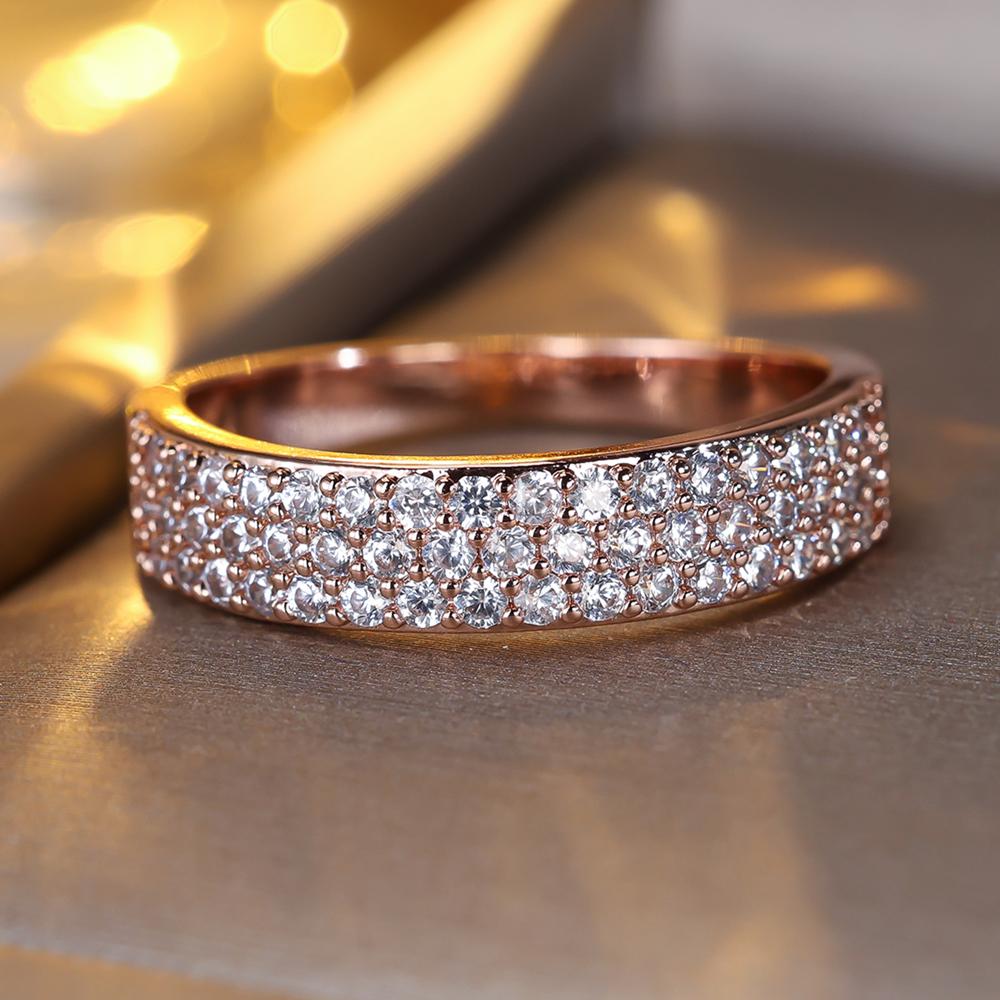 Glänzender weißer Zirkonring für Frauen, Roségold, Ehering, Schmuck, Verlobungsringe für Mädchen 6 rose gold