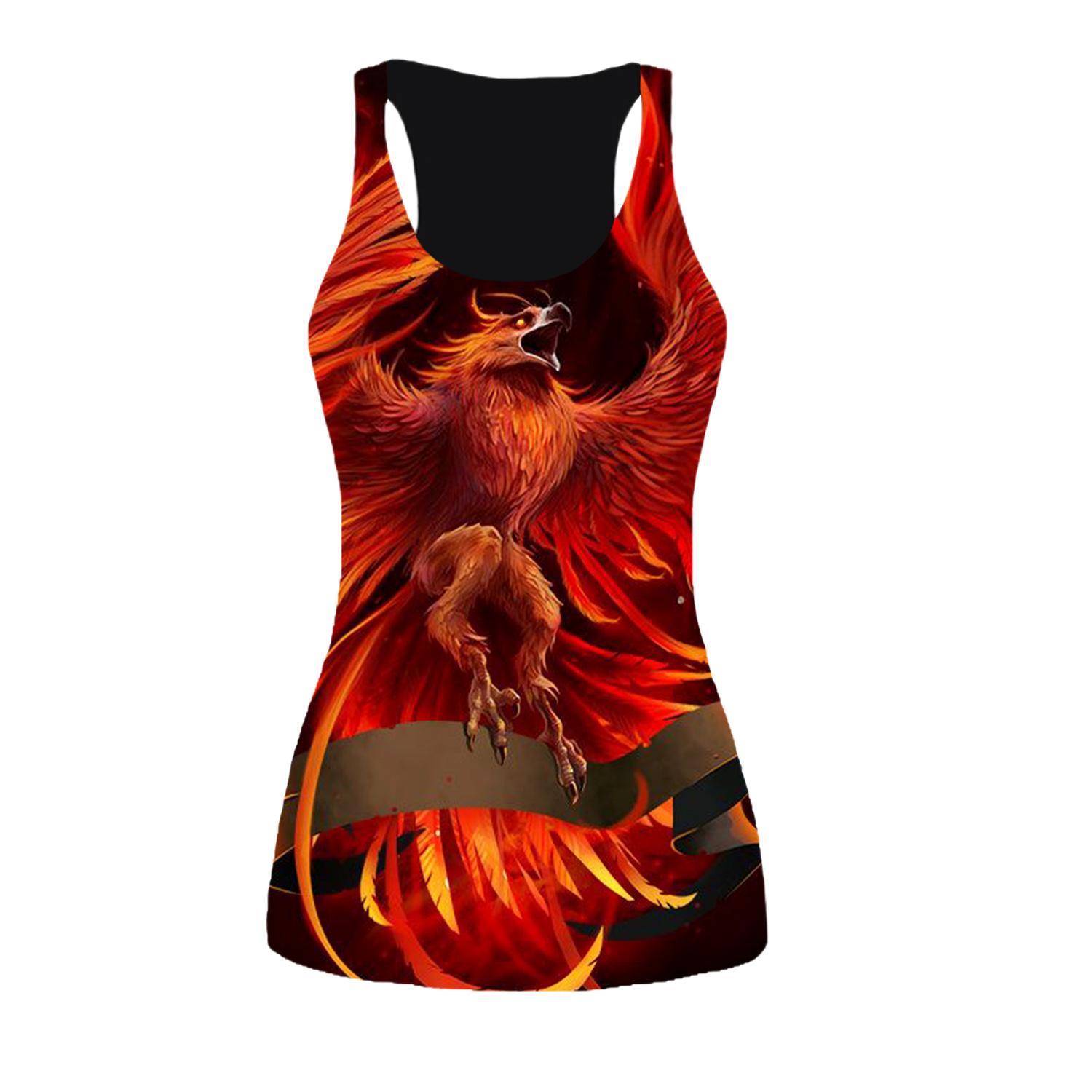 3D-Druck-Tiger-Tanktops für Damen, Workout, Yoga, Fitnessstudio, Flammen-Phoenix, bedruckt, Sommer-Sport-Shirts, Übergrößen-Westen für Damen 4XL braun