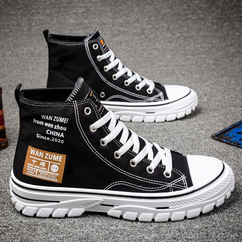 Mode Neue Frühling Herbst Herrenschuhe High Top Canvas Sneaker Herren Trendige Freizeit Sportschuhe Mode Schnürer Board Schuhe für Herren 43 schwarz