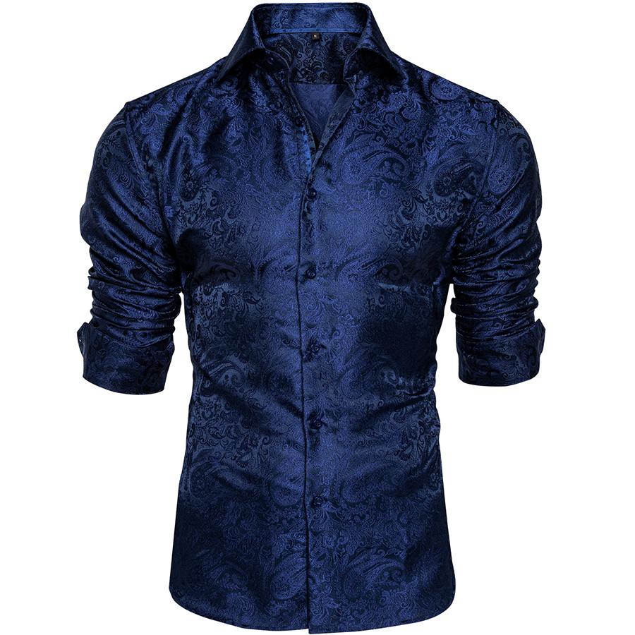 Paisley-Hemd für Herren, Weinrot, Blau, Grün, Grau, Paisley-Hemd, Seiden-Langarmhemd, Business-Freizeithemden XXXL blau