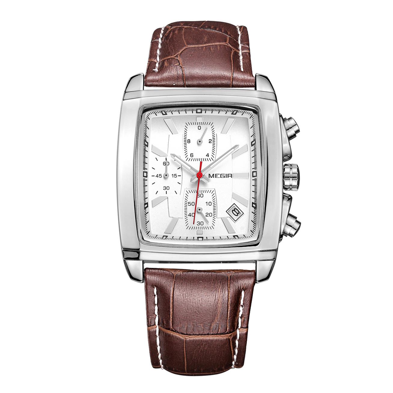 MEGIR Freizeituhren Mode Herren Quarz-Armbanduhren Lederarmband Wasserdicht Leuchtend Herrenuhr Chronograph 2028 weiß