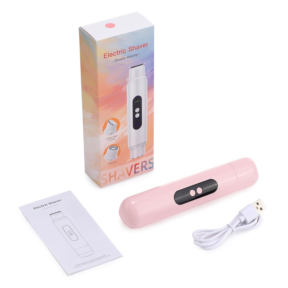 2 in 1 Damenrasierer Doppelkopf Epilierer für Gesicht Bein Arme Achselhöhle Bikinizone Intimbereich Haarentfernungsgerät Haar-Rasierer Wasserdicht rosa