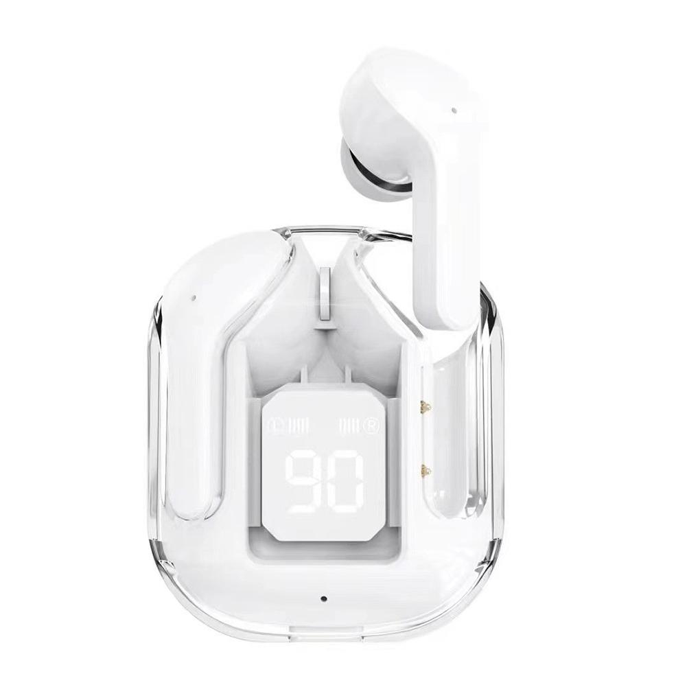 BT30 ENC Noise Cancelling Wireless Bluetooth 5.3 Ohrhörer HiFi-Stereo-Kopfhörer Digitalanzeige Transparente Ladehülle TWS Sportmusik-Kopfhörer weiß