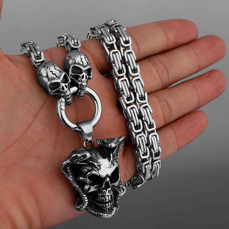1 Stück Retro-Gothic-Herrenhalsketten, Totenkopf-Anhänger, Geister, Hip-Hop-Fahrräder, Punk-Schmuck, Herrenschmuck, Shelter-Geschenke, Schmuck für Männer und Frauen 55cm silber