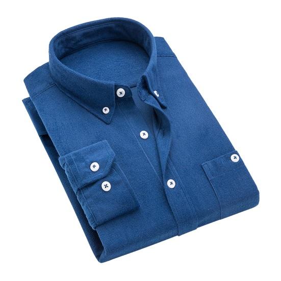 Männer Slim Fit Cord Hemd Revers Langarm Hemd Tops Einfarbig Taschen Casual Hemd Büro Arbeitskleidung 3XL blau