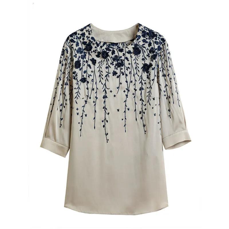 Einfarbiges Hemd Damen Kurzarm Bedrucktes Hemd Sommer Große Größe Lockere Bluse Besticktes Hemd M