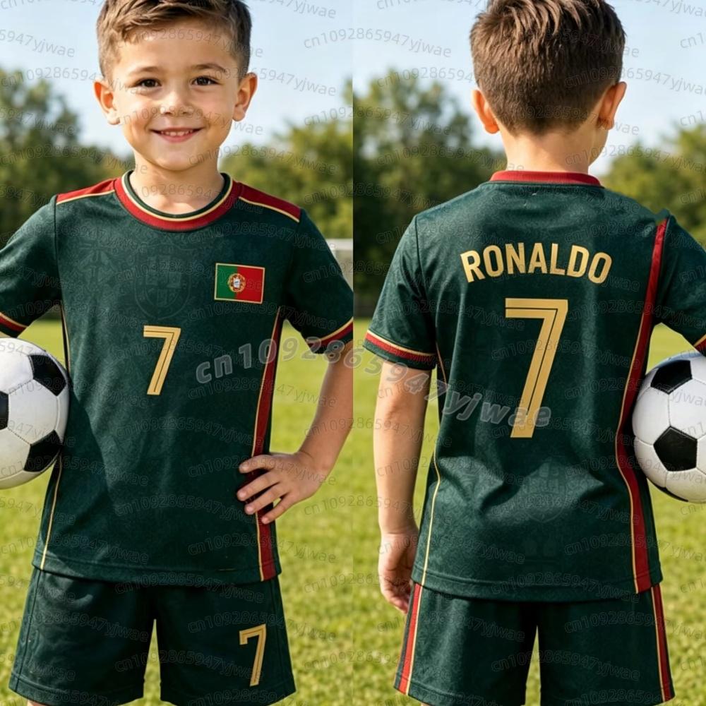 26 Jungen Ronaldo Nr. 7 Fußballtrikot T-Shirt Shorts Set Damen Herren Portugal Fans Hemd Shorts Set Kinder T-Shirt Trainingsanzug 2-teiliges Set 100 brown