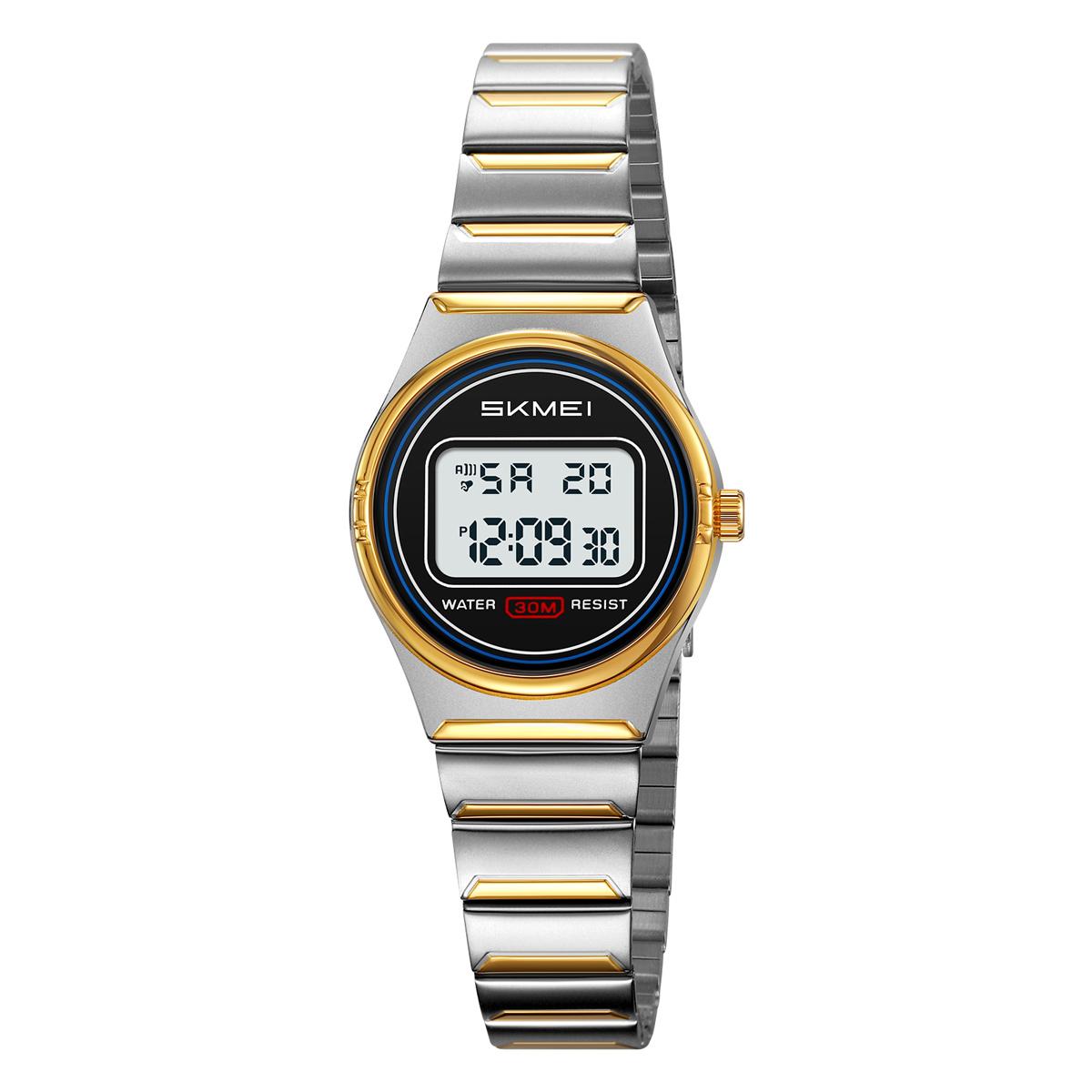 Luxusuhren Wasserdicht Sport Damen Kleines Zifferblatt Digital Edelstahl Armbanduhren Damen Elektronikuhr women silber/gold