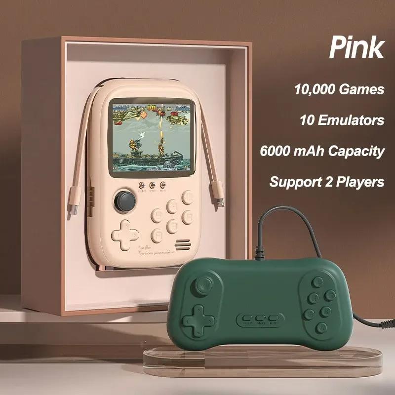 2024 neue Mini-Spiel Power Bank Tragbare Retro Handheld Spielkonsole 6000Mah Kapazität 3,2 Zoll Weiches Licht Farbe Bildschirm 10000 + spiel 2 Player rosa