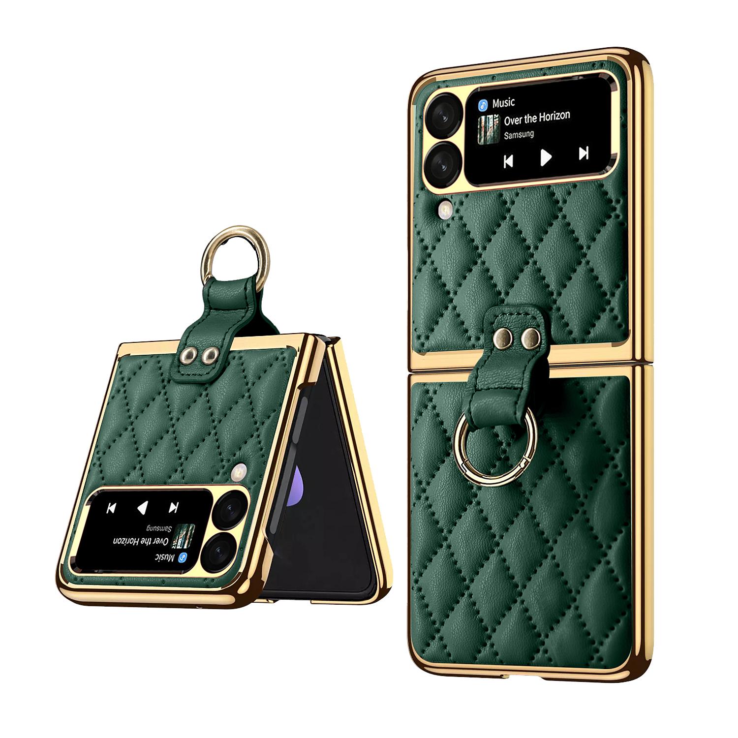 Luxuriöse Diamant Air Cushion Lederhülle für Galaxy Z Flip 6 5G Flip7 Z Flip 4 Flip5 Ringhalter Linsenschutz Stoßfeste Hülle For Galaxy Z Flip 5 grün