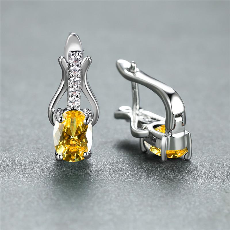 Rose Gold Farbe Ohrringe Oval Cut Rot Weiß Schwarz Stein Weiblichen Hochzeit Schmuck Luxus CZ Klaue Ohrringe für Frauen Tropfen ohrringe gelb/silber