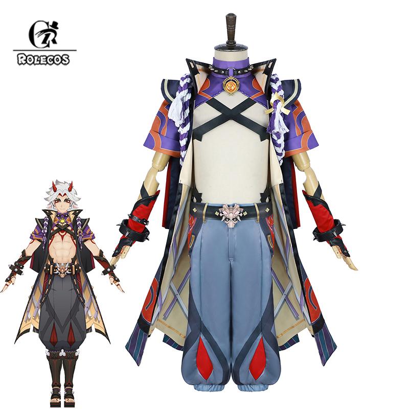 Spiel Genshin Impact Arataki Itto Cosplay Kostüm Hübsches Cosplay für Männer Outfit Kostüm Halloween Komplettset XS black