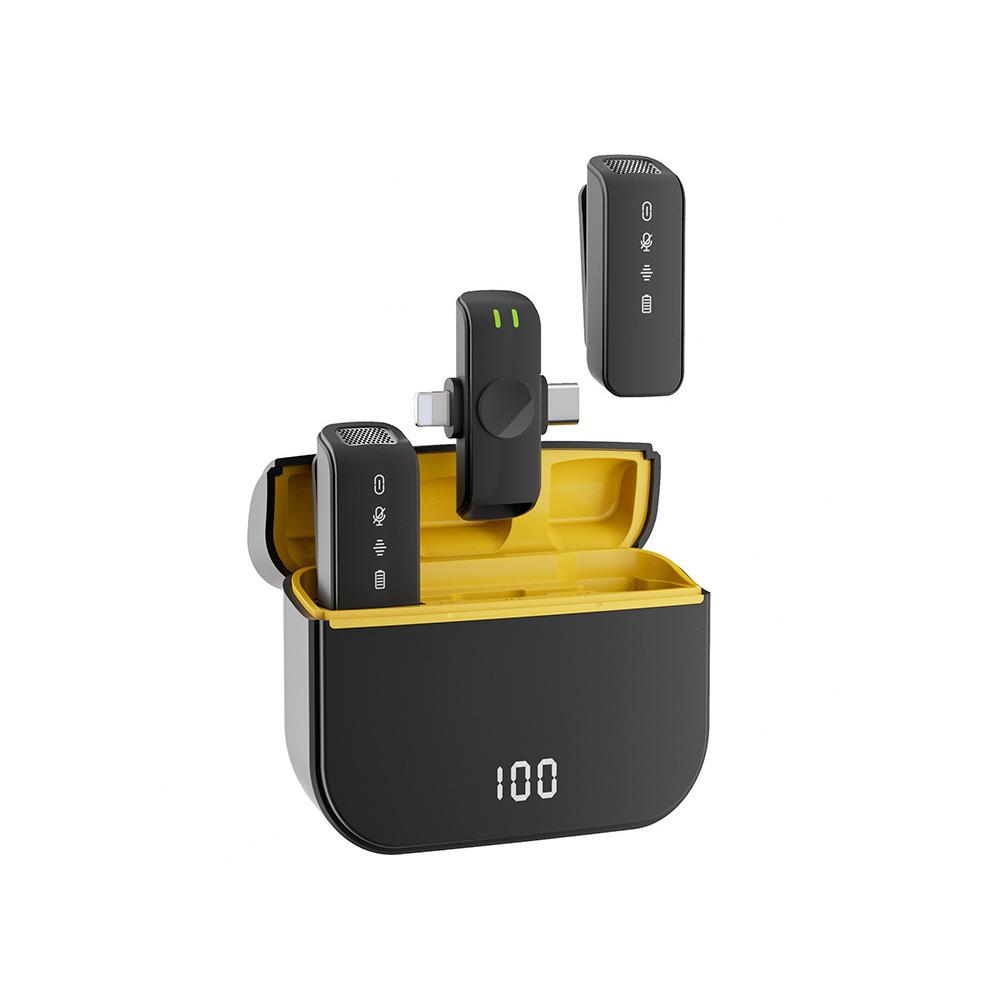 2-in-1 Drahtloses Lavalier-Mikrofon Dual-Mikrofon Rauschunterdrückung Langstreckenübertragung mit schwarz