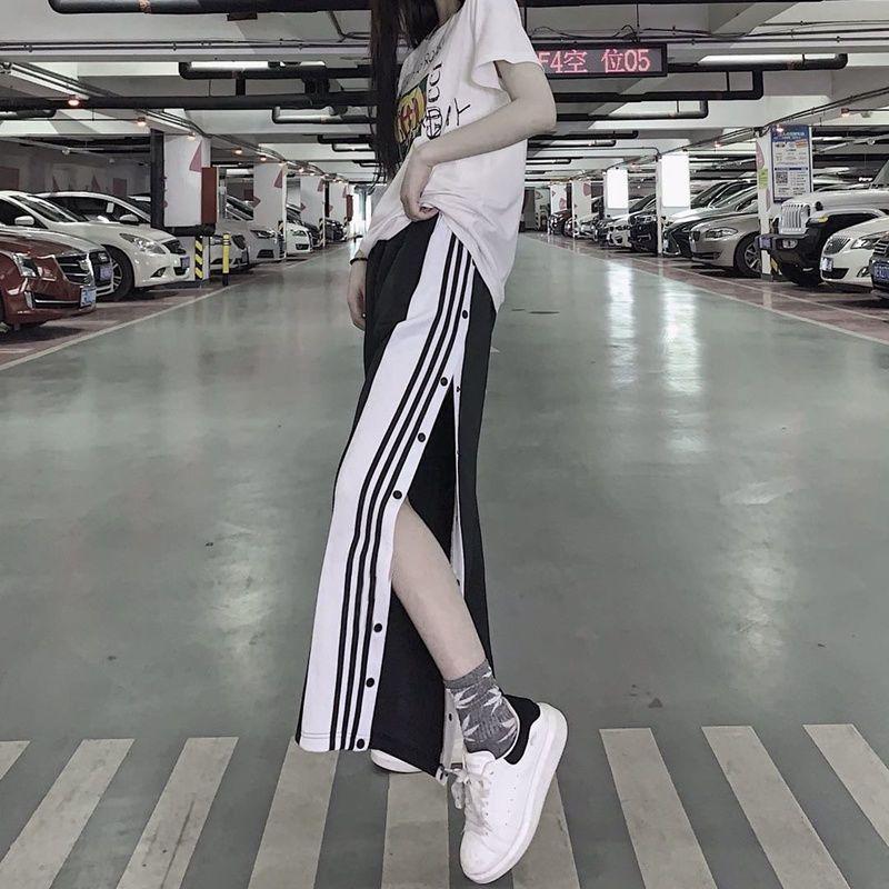 Damen-Jogginghose, Jogginghose, weites Bein, lockere Streifen, lässige Hose mit hoher Taille, Streetwear-Hose S schwarz