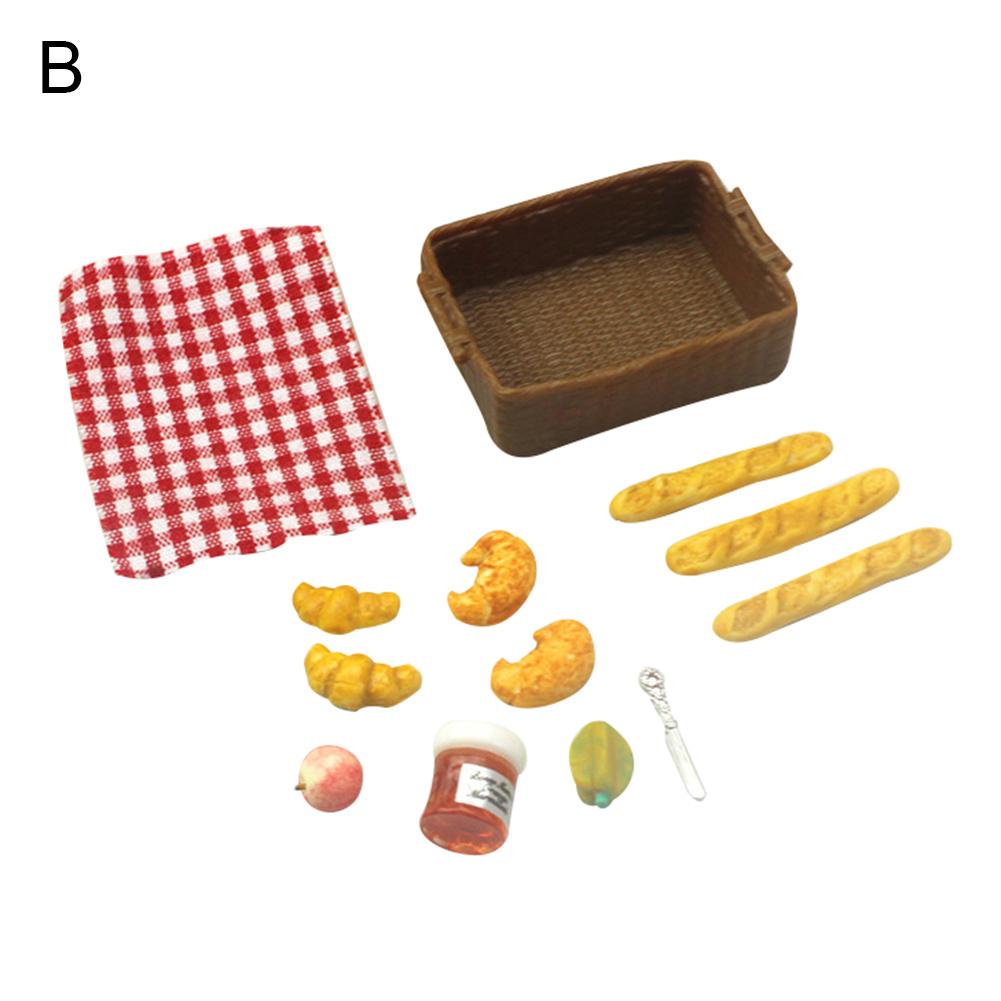 Puntos 1/12 Miniatur Puppenhaus Toast Obst Küchenzubehör mit Korb Modell Spielzeug B
