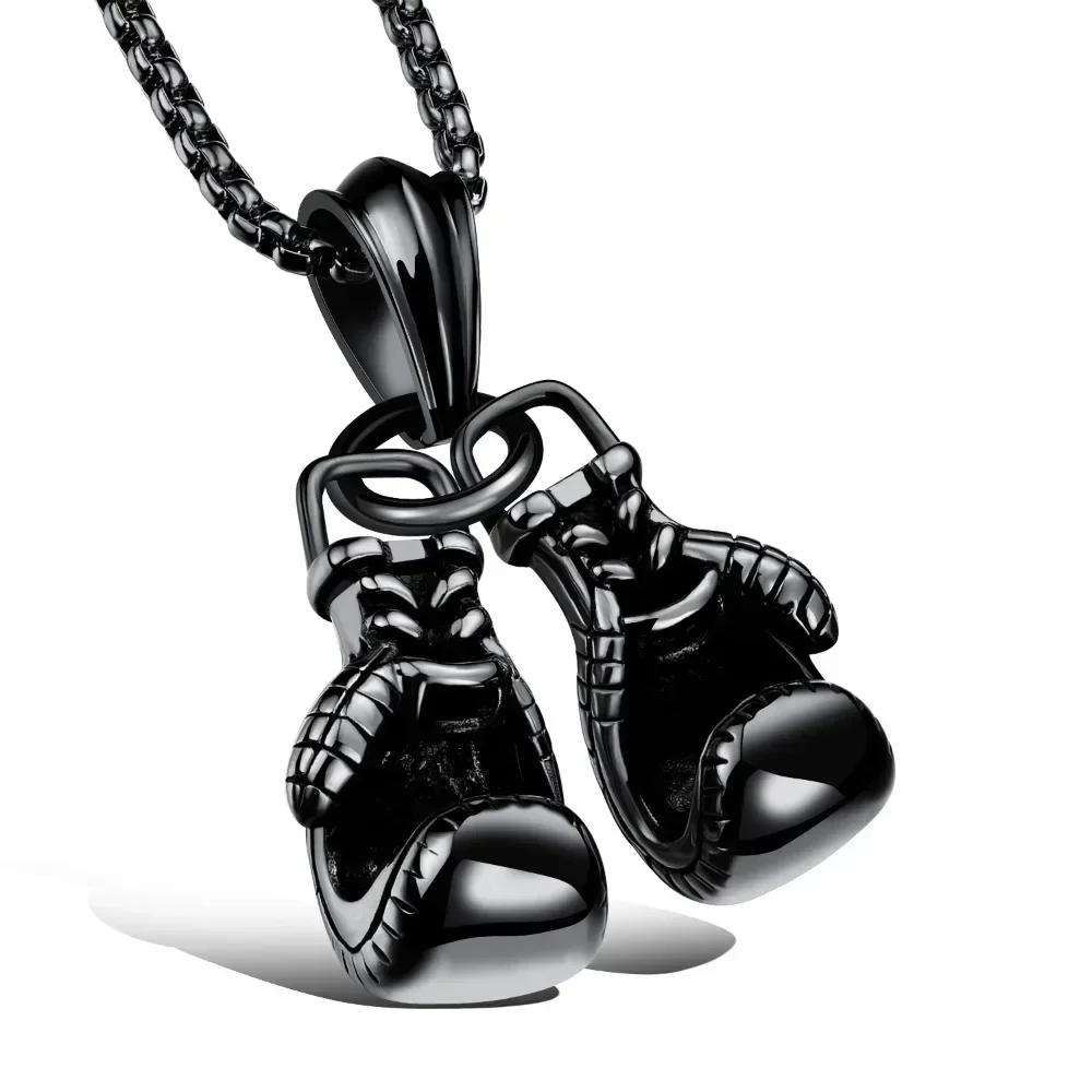 Halsketten mit Anhänger Sport Fitness Form Schmuck Doppelter Boxhandschuh Anhänger Halskette Herren Hiphop Kettenhalskette Herrenschmuck black