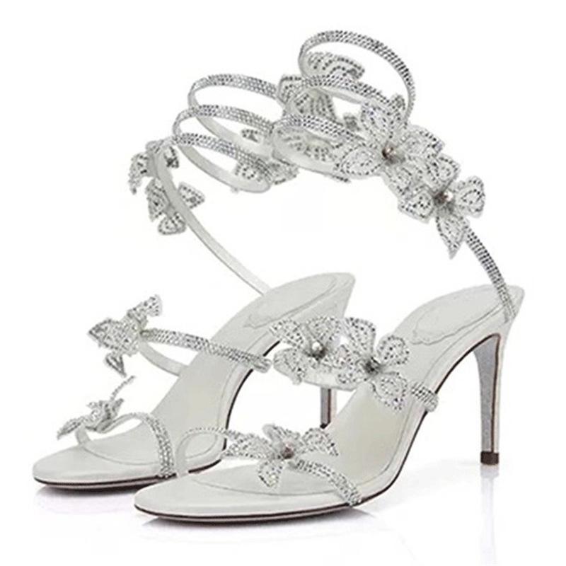 Mode Damen High Heels Sandalen Luxus Designer Strass High Heels Sandale Sexy Kristall Gladiator Sandalen für Damen Partykleid Pumps 42 weiß