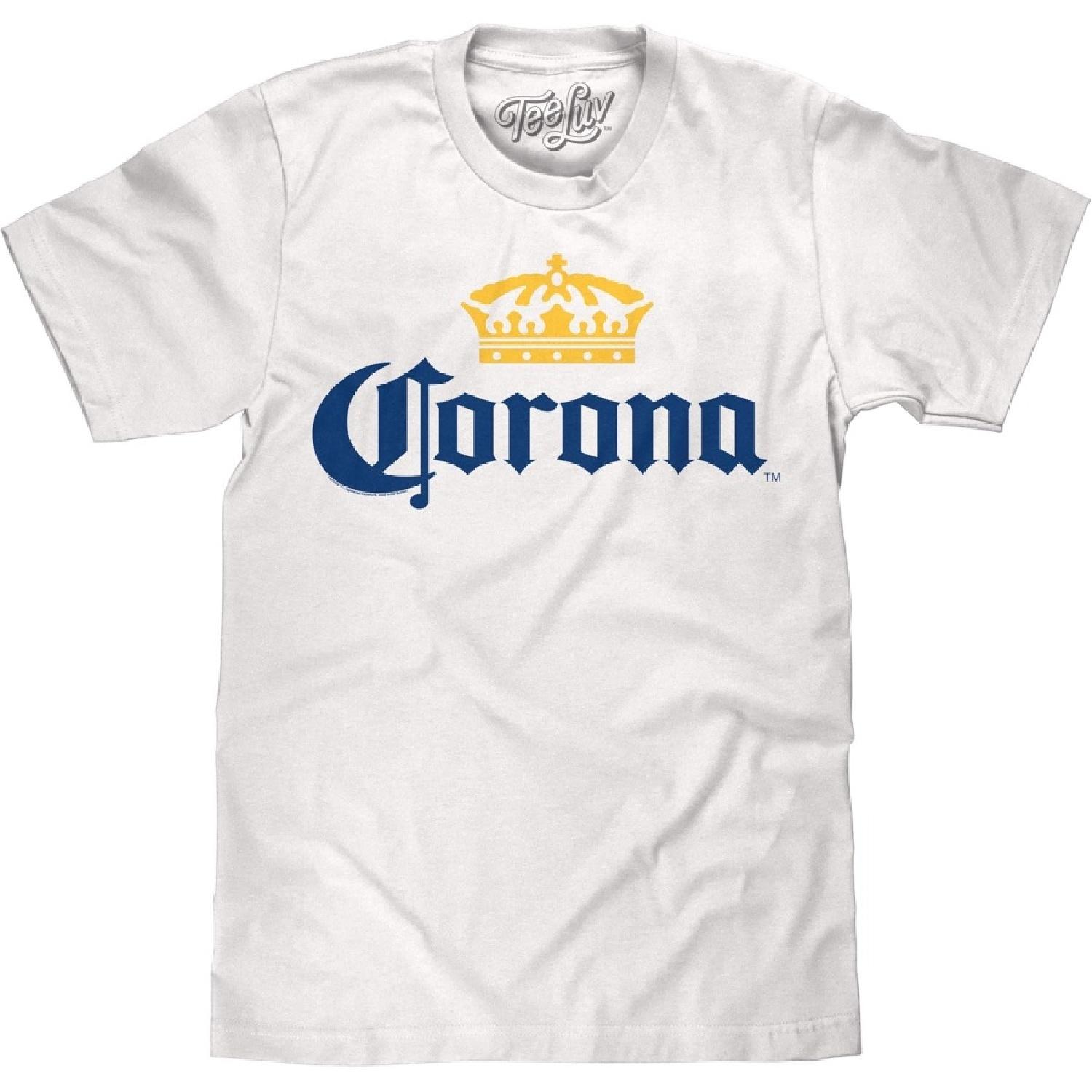 Tee Luv Herren Corona Bier Shirt - Corona Krone Markenlogo T-Shirt L weiß